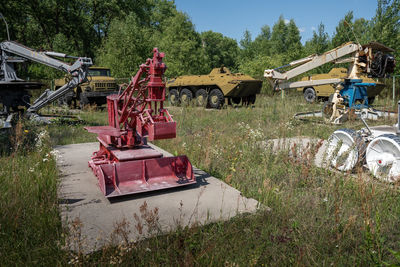 Rear view of man working on field