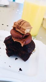 Close-up of cake in plate on table