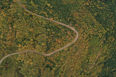 Regional road with aerial view between the mountains