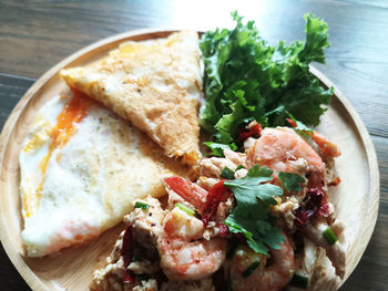 High angle view of breakfast served in plate