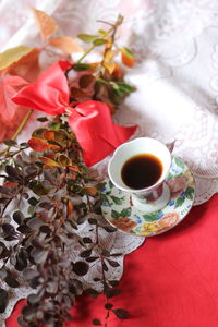High angle view of coffee on table