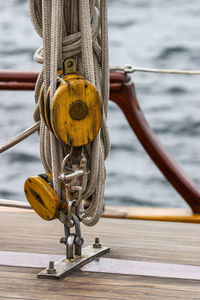 Ropes and blocks on a sailboat