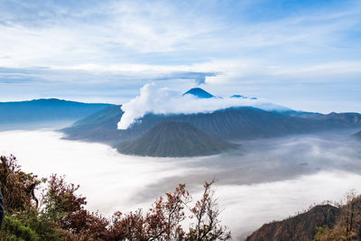 Scenic view of volcanic landscape against sky