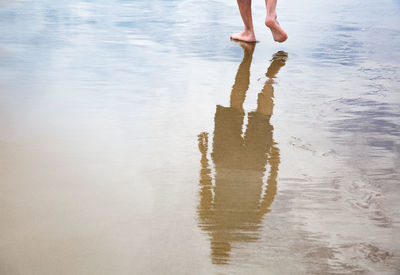 Low section of person walking at beach