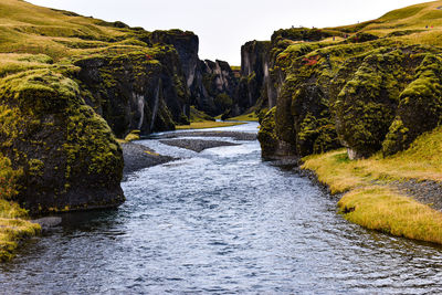 Scenic view of fjaðrárgljúfur canyon in iceland 