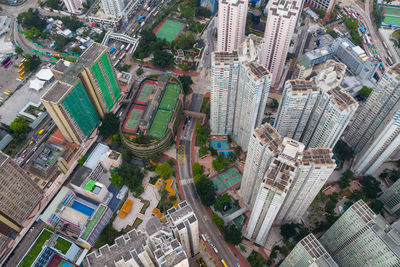 High angle view of street amidst buildings in city