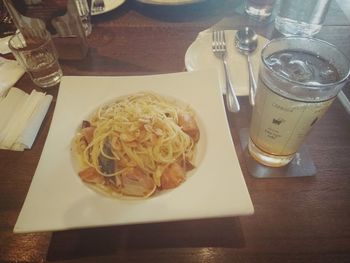 Close-up of served food in restaurant