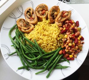 High angle view of food in plate