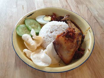 High angle view of meal served in plate