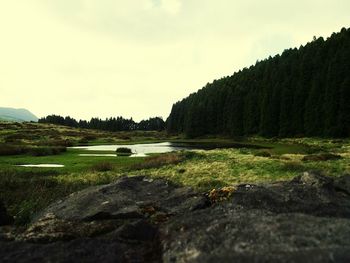 Scenic view of landscape against cloudy sky