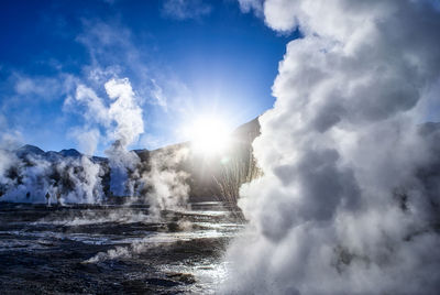 Panoramic view of waterfall against sky