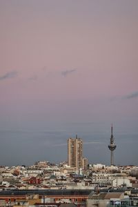 Buildings in city against sky during sunset