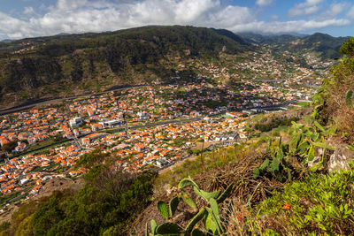 High angle view of townscape against sky