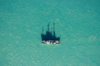 High angle view of ship in sea