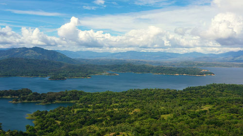 Landscape with beautiful lake against blue sky and landscape in the tropics. pantabangan lake.