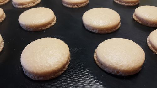 High angle view of cookies on table