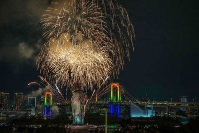 Firework display at night