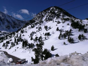 Scenic view of snow covered mountains against sky