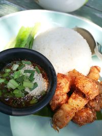 High angle view of food in plate