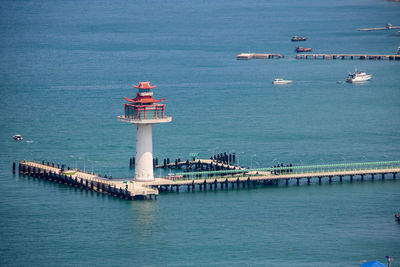 Scenic view of sea against buildings