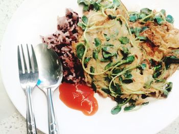 Close-up of served food on table