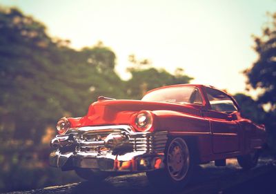 Close-up of red vintage car