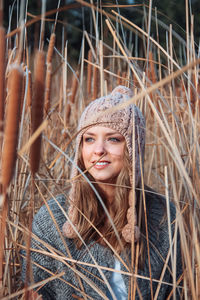 Fashion woman at seashore in autumn