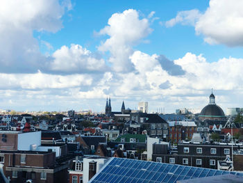 High angle view of buildings in city