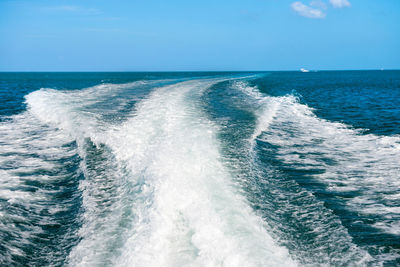 Scenic view of sea against blue sky