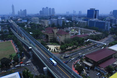 High angle view of cityscape against sky