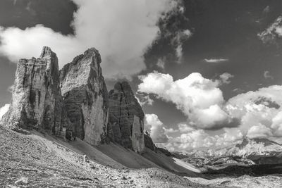 Panoramic view of rocks on land against sky