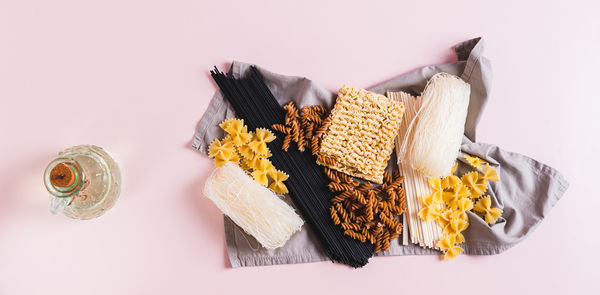 High angle view of food on white background