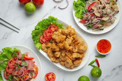 High angle view of food on table