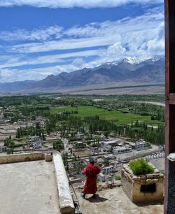 View of a landscape with mountain range in the background