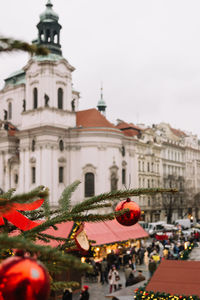 Christmas tree in front of building