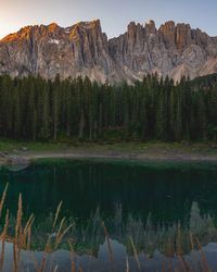 Scenic view of lake by mountains