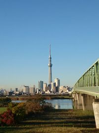 View of cityscape against clear sky
