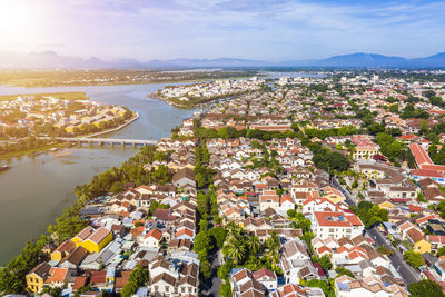 High angle view of townscape and buildings in town