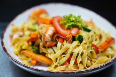 Close-up of noodles served in plate