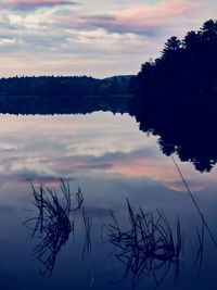 Scenic view of lake against sky during sunset