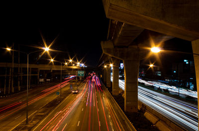 Light trails on road at night