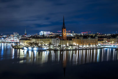 Stockholm night skyline canal cityscape, gamla stan, stockholm sweden