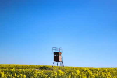 Scenic view of field against clear blue sky