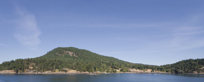 Scenic view of lake by trees against sky