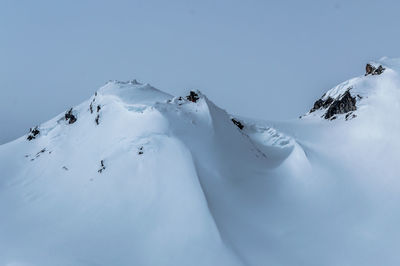 Low angle view of snow mountain against clear sky