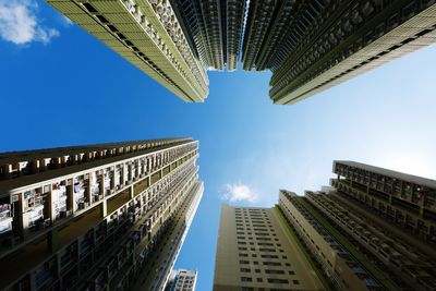 Low angle view of buildings against sky in city