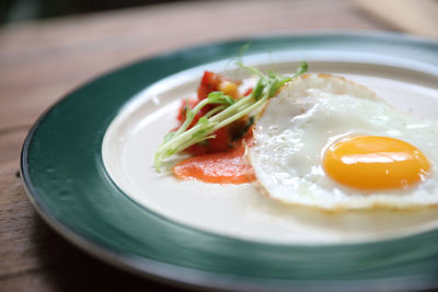 Close-up of breakfast served in plate