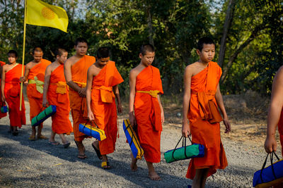 Group of people walking in temple