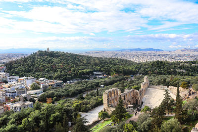 High angle view of townscape against sky