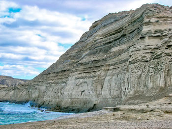 Rock formations in sea against sky